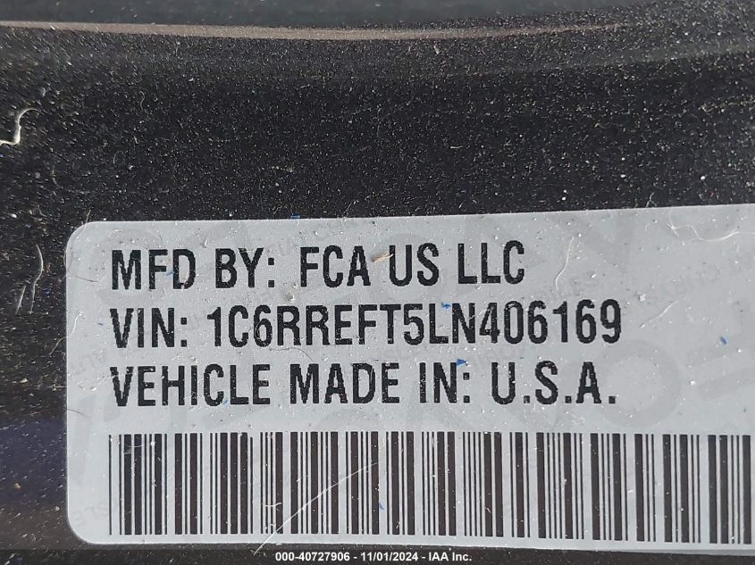 2020 RAM 1500 VIN: 1C6RREFT5LN406169