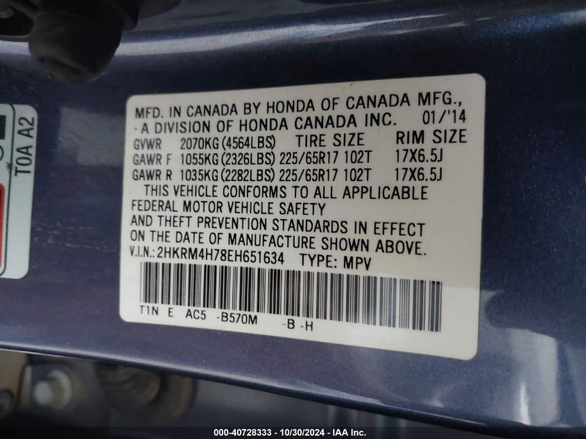 VIN 2HKRM4H78EH651634 2014 HONDA CR-V no.9