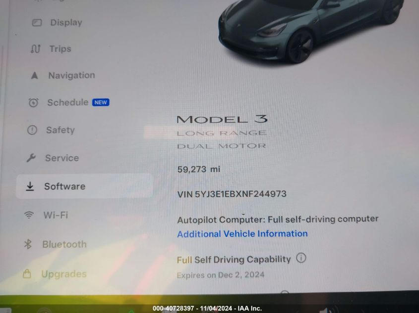 2022 Tesla Model 3 Long Range Dual Motor All-Wheel Drive VIN: 5YJ3E1EBXNF244973 Lot: 40728397