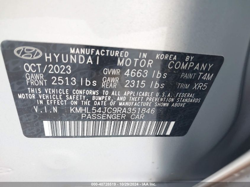 2024 Hyundai Sonata N Line VIN: KMHL54JC9RA351846 Lot: 40728519