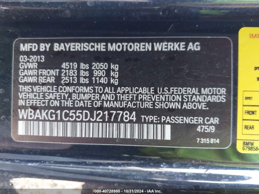 VIN WBAKG1C55DJ217784 2013 BMW 335IS no.9