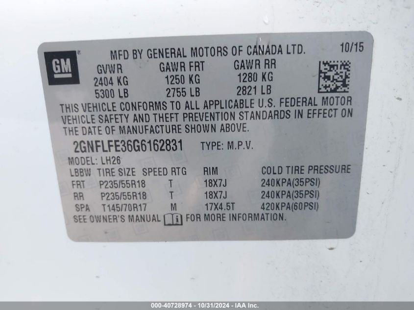 VIN 2GNFLFE36G6162831 2016 CHEVROLET EQUINOX no.9