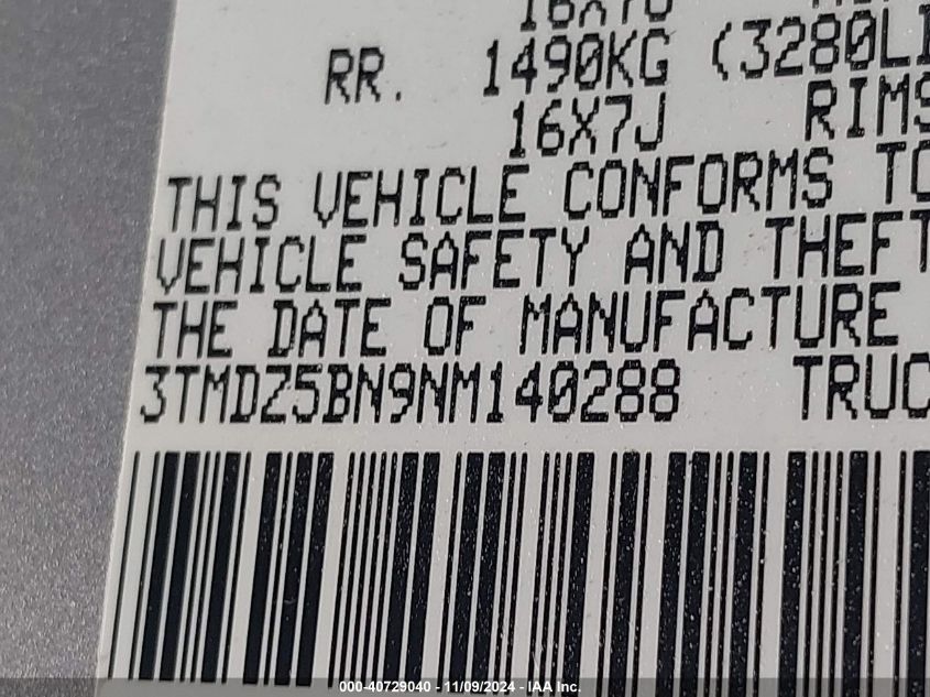 2022 Toyota Tacoma Trd Off Road VIN: 3TMDZ5BN9NM140288 Lot: 40729040