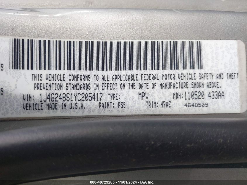 2001 Jeep Grand Cherokee Laredo VIN: 1J4GW48N21C575943 Lot: 40729285