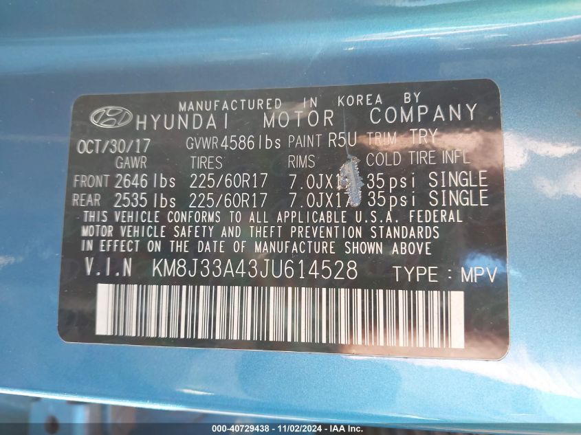 2018 HYUNDAI TUCSON SEL - KM8J33A43JU614528