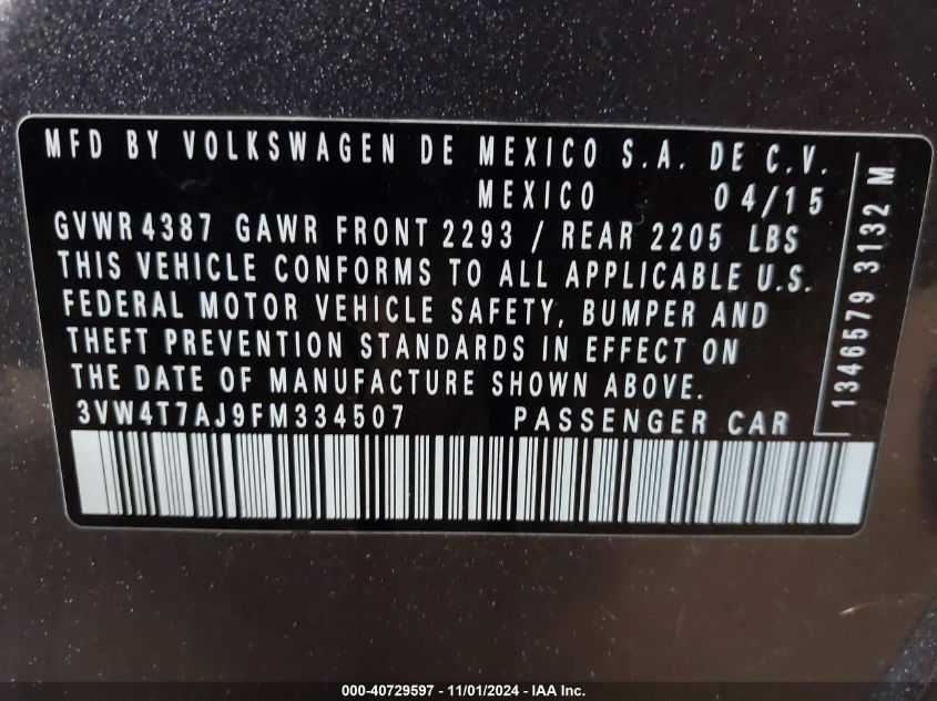 2015 VOLKSWAGEN JETTA 2.0T GLI SE - 3VW4T7AJ9FM334507