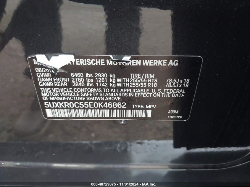 VIN 5UXKR0C55E0K46862 2014 BMW X5, Xdrive35I no.9