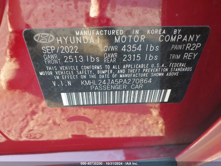 2023 Hyundai Sonata Se VIN: KMHL24JA5PA270864 Lot: 40730200