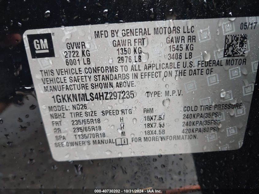 2017 GMC ACADIA SLT-1 - 1GKKNMLS4HZ297235