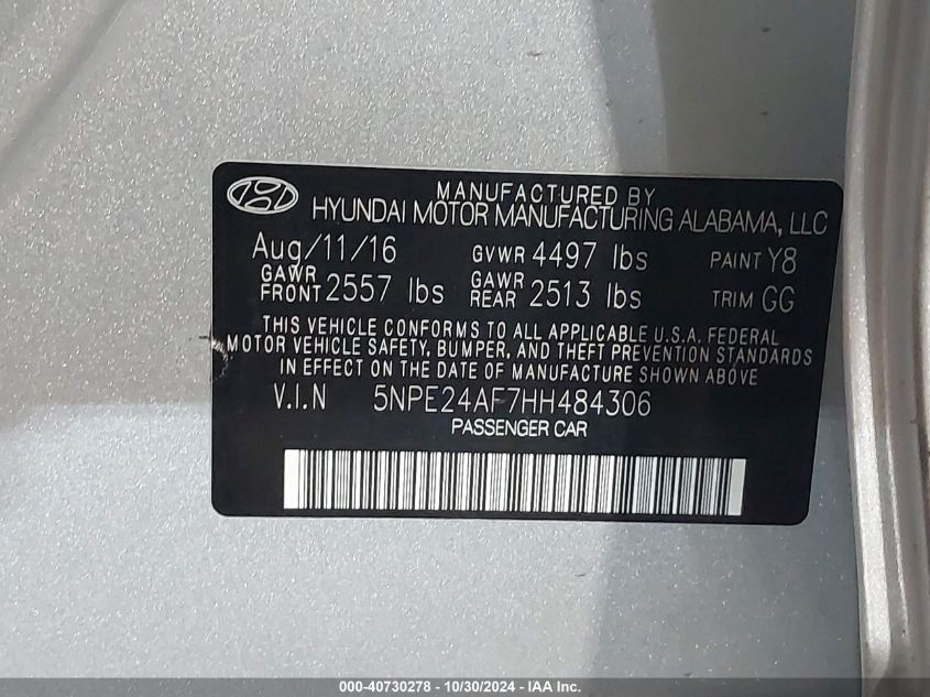 2017 HYUNDAI SONATA SE - 5NPE24AF7HH484306