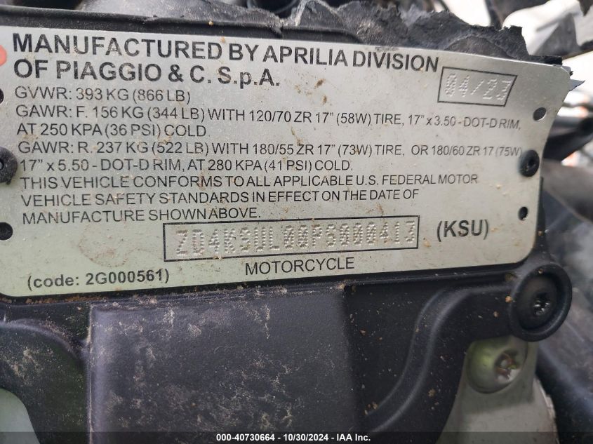 2023 Aprilia Tuono 660 VIN: ZD4KSUL00PS000413 Lot: 40730664