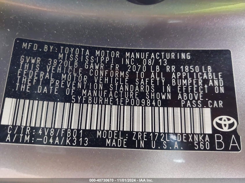 2014 TOYOTA COROLLA LE - 5YFBURHE1EP009840