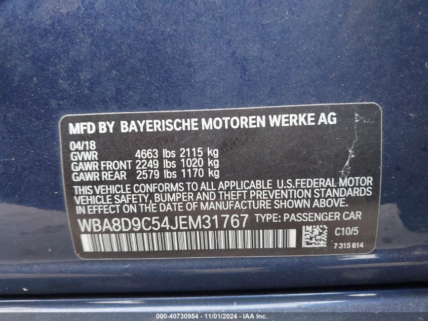 2018 BMW 330I XDRIVE - WBA8D9C54JEM31767