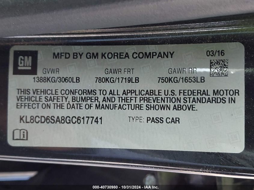 2016 CHEVROLET SPARK 1LT CVT - KL8CD6SA8GC617741