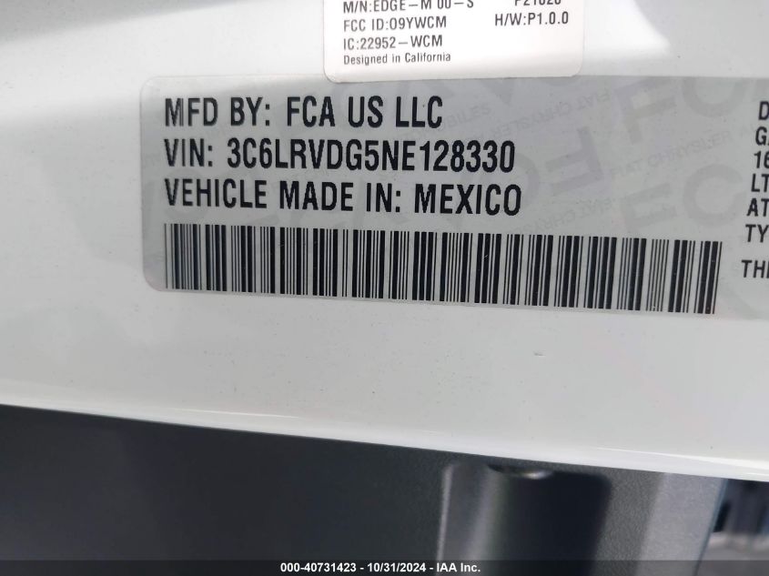 2022 Ram Promaster 2500 High Roof 159 Wb VIN: 3C6LRVDG5NE128330 Lot: 40731423