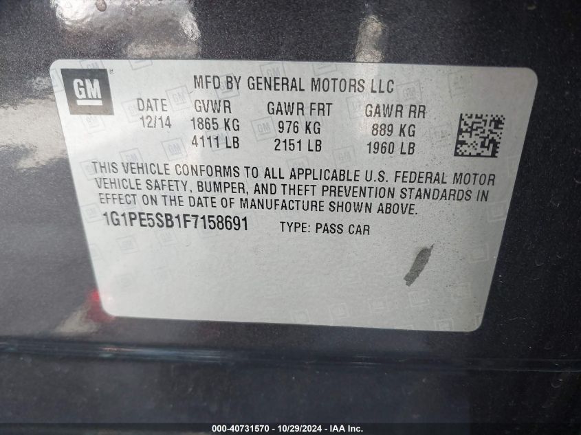 VIN 1G1PE5SB1F7158691 2015 Chevrolet Cruze, 2Lt Auto no.9