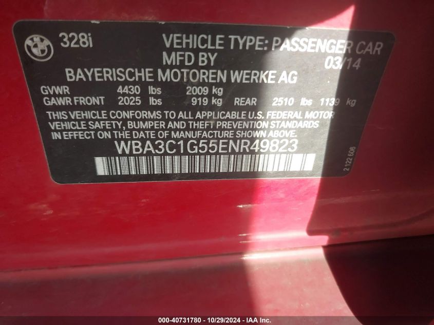 VIN WBA3C1G55ENR49823 2014 BMW 3 Series, 328I no.9