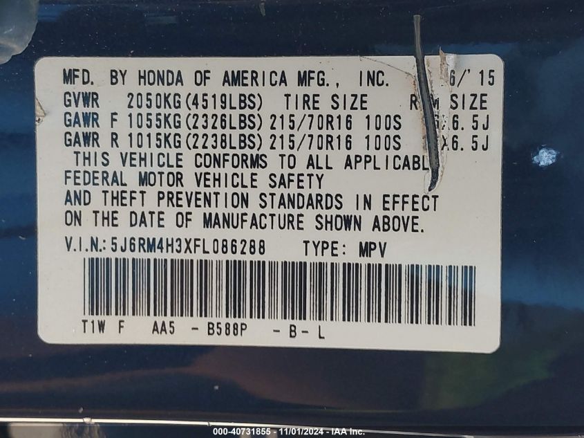 2015 HONDA CR-V LX - 5J6RM4H3XFL086288