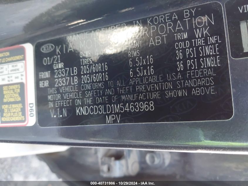 2021 Kia Niro Plug-In Hybrid Ex VIN: KNDCD3LD1M5463968 Lot: 40731986