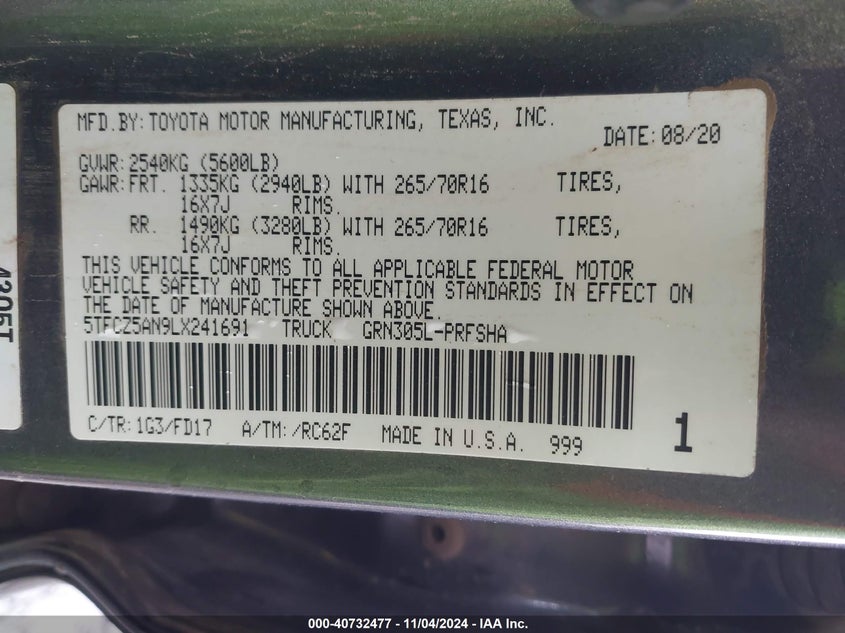 2020 TOYOTA TACOMA TRD OFF-ROAD - 5TFCZ5AN9LX241691