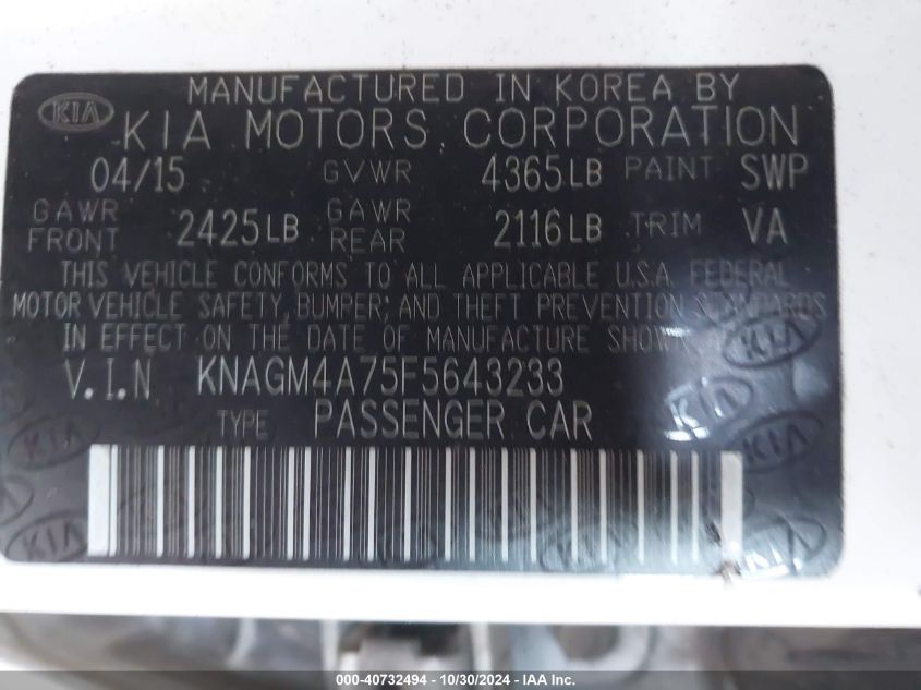 2015 KIA OPTIMA LX - KNAGM4A75F5643233