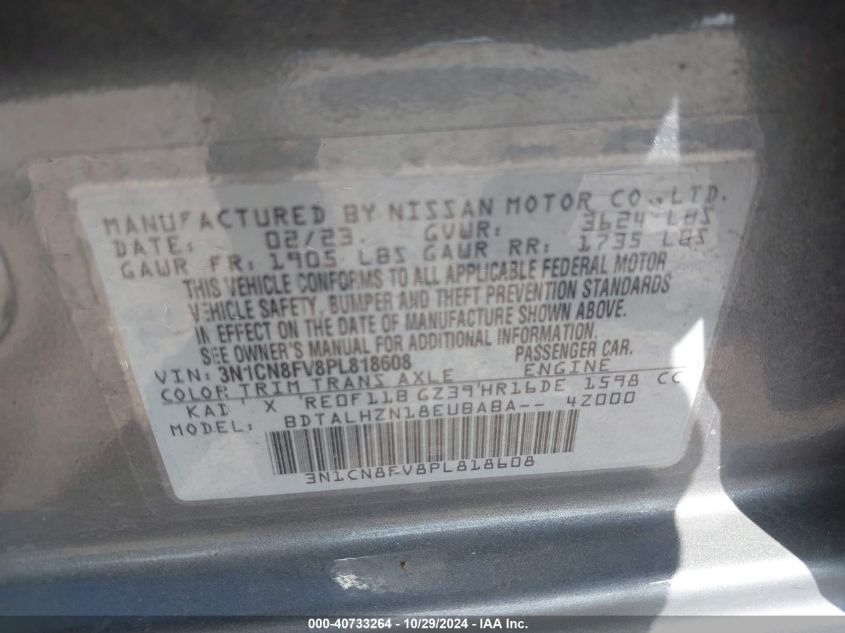 VIN 3N1CN8FV8PL818608 2023 Nissan Versa, 1.6 Sr Xtr... no.9