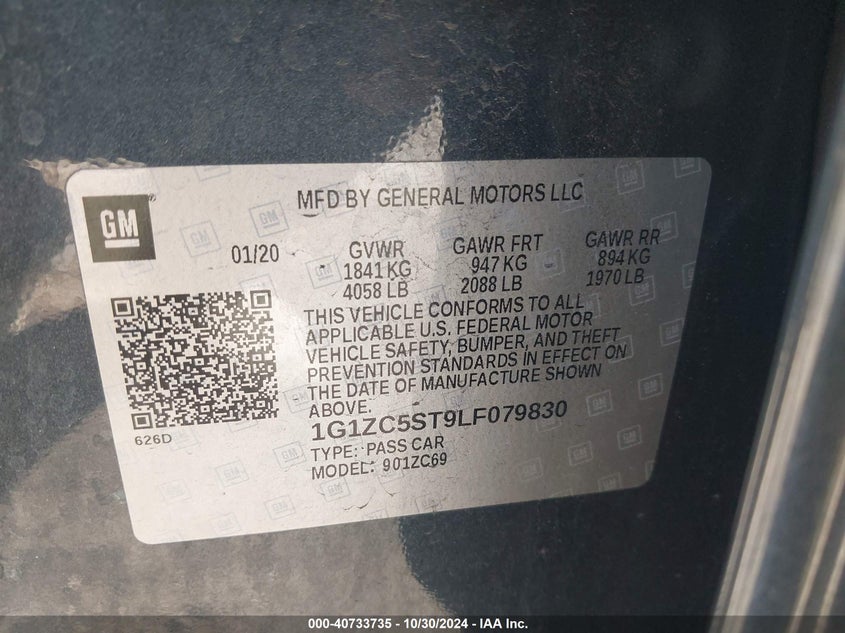 VIN 1G1ZC5ST9LF079830 2020 CHEVROLET MALIBU FWD 1FL