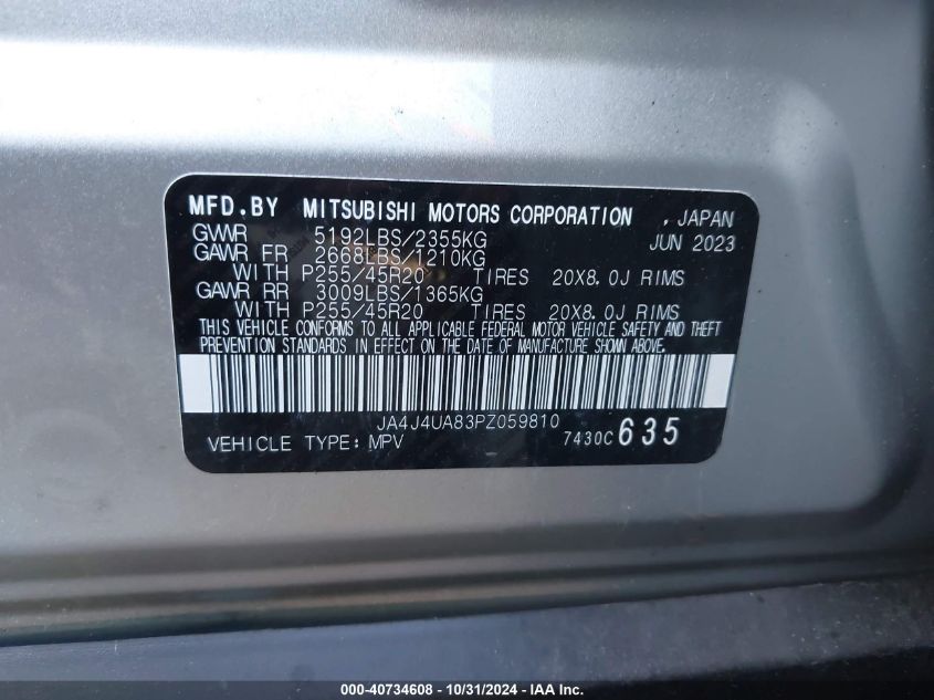 2023 Mitsubishi Outlander Se 2.5 VIN: JA4J4UA83PZ059810 Lot: 40734608