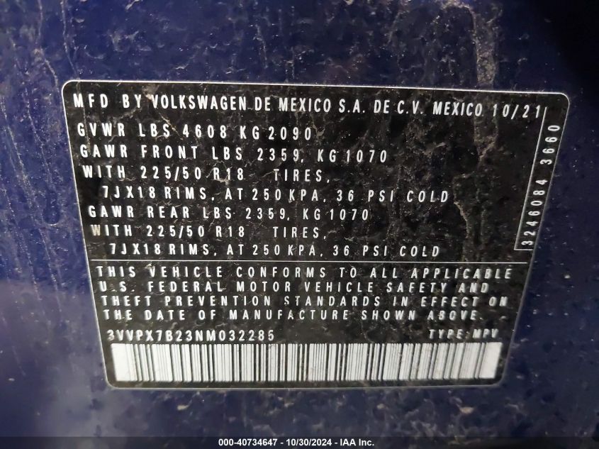 2022 VOLKSWAGEN TAOS 1.5T SE - 3VVPX7B23NM032285