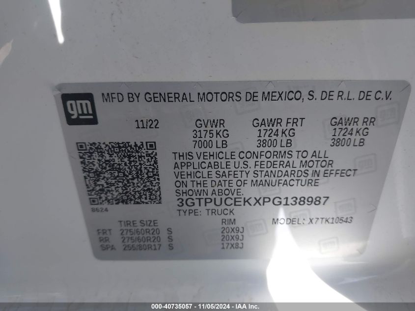 VIN 3GTPUCEKXPG138987 2023 GMC SIERRA 1500 no.9