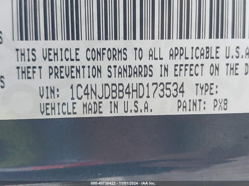 2017 Jeep Compass 75Th Anniversary Edition 4X4 VIN: 1C4NJDBB4HD173534 Lot: 40735422