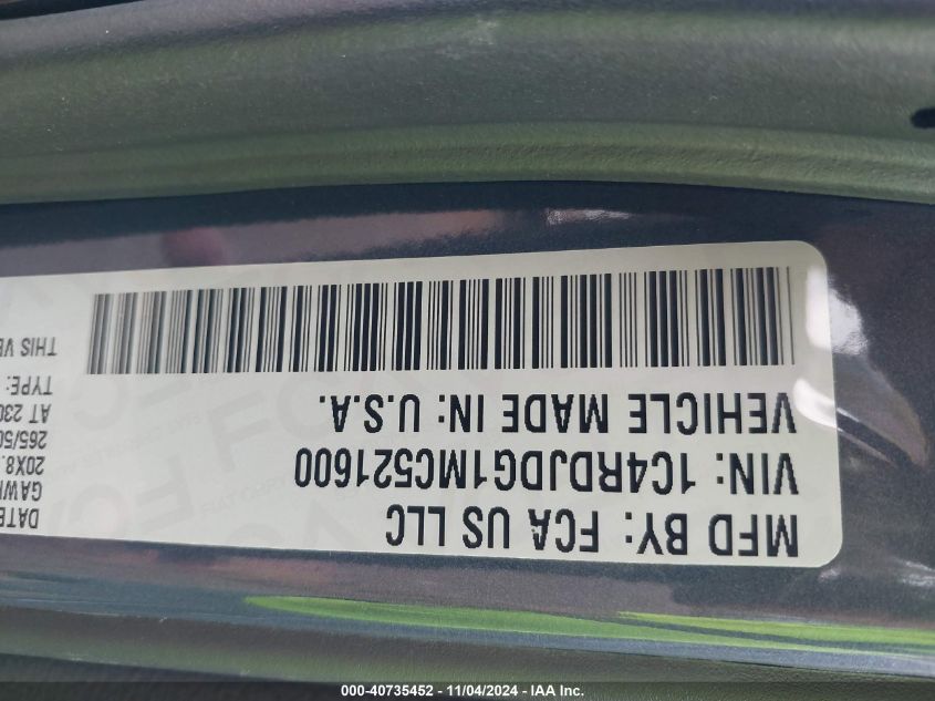 2021 Dodge Durango Gt VIN: 1C4RDJDG1MC521600 Lot: 40735452