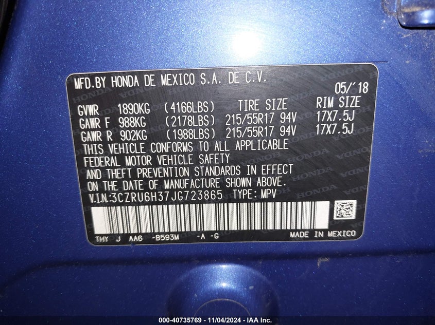 2018 HONDA HR-V LX - 3CZRU6H37JG723865