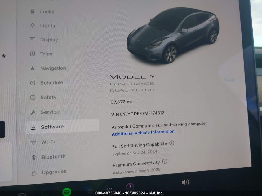 2021 Tesla Model Y Long Range Dual Motor All-Wheel Drive VIN: 5YJYGDEE7MF174312 Lot: 40735848