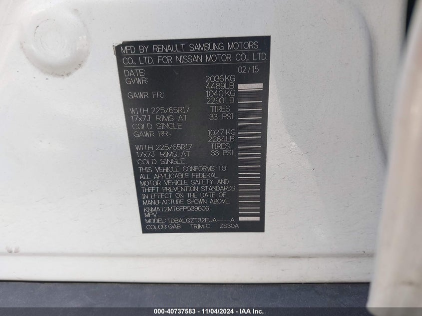 2015 NISSAN ROGUE SV - KNMAT2MT6FP539606