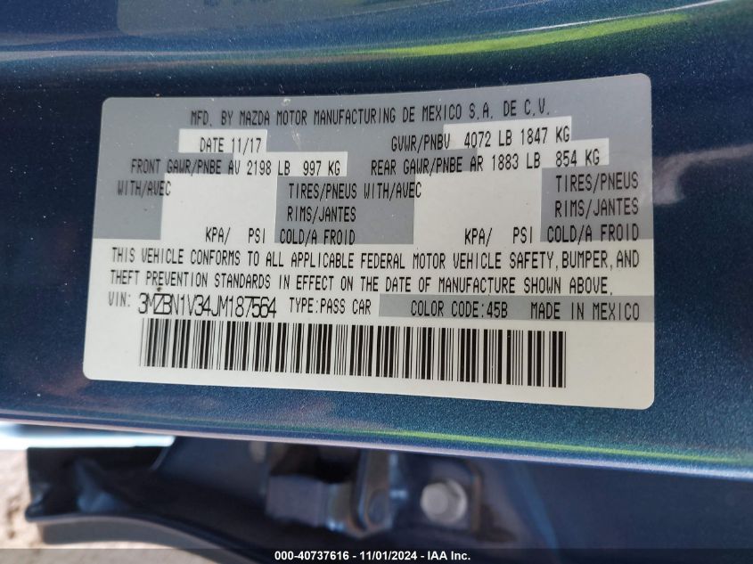 2018 MAZDA MAZDA3 TOURING - 3MZBN1V34JM187564