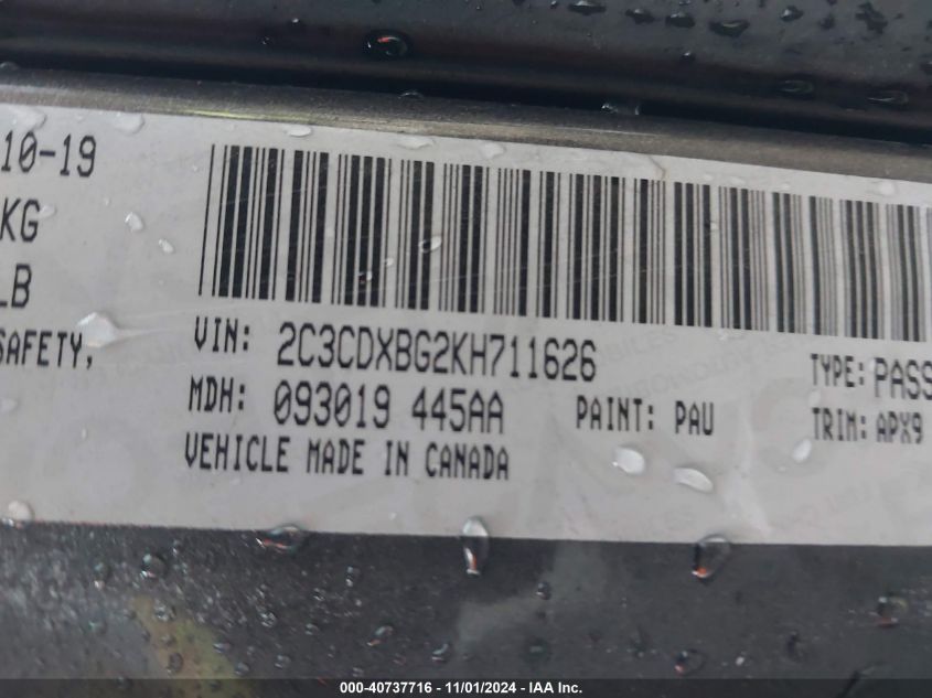 VIN 2C3CDXBG2KH711626 2019 DODGE CHARGER no.9