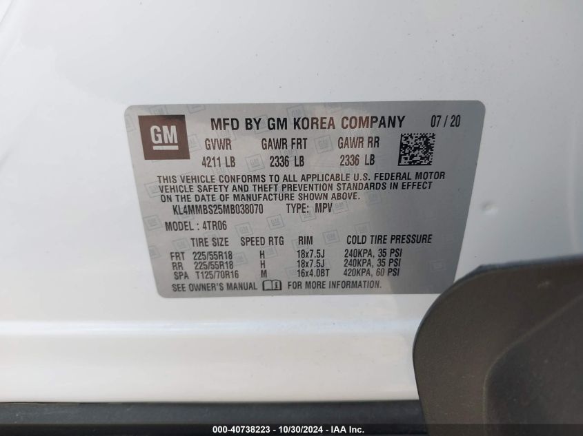 2021 Buick Encore Gx Fwd Preferred VIN: KL4MMBS25MB038070 Lot: 40738223