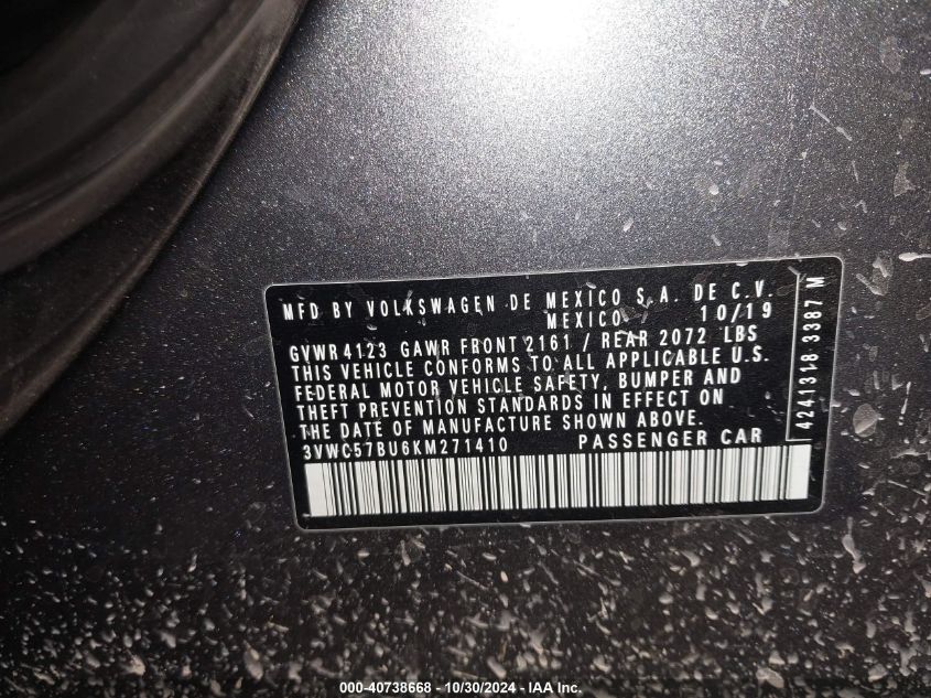 2019 VOLKSWAGEN JETTA VIN: 3VWC57BU6KM271410