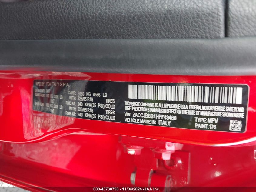 2017 JEEP RENEGADE ALTITUDE 4X4 - ZACCJBBB1HPF49460