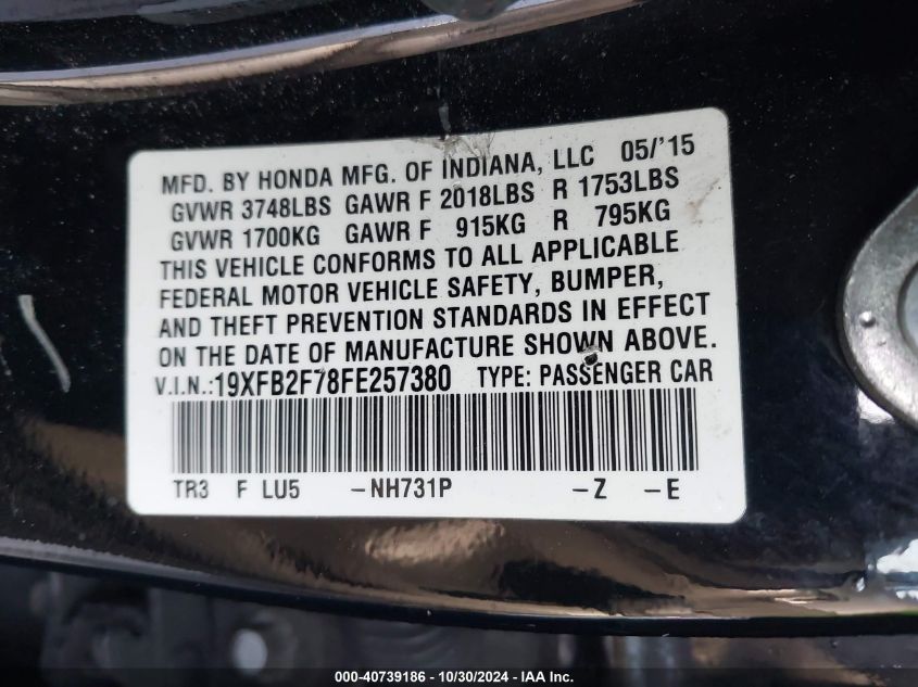 2015 HONDA CIVIC SE - 19XFB2F78FE257380
