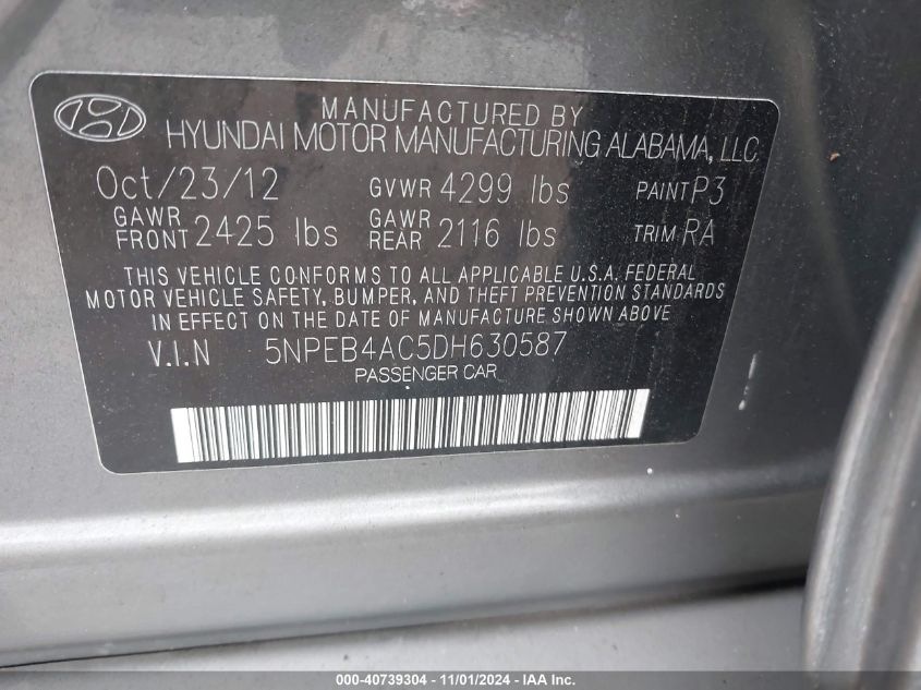 2013 HYUNDAI SONATA GLS - 5NPEB4AC5DH630587