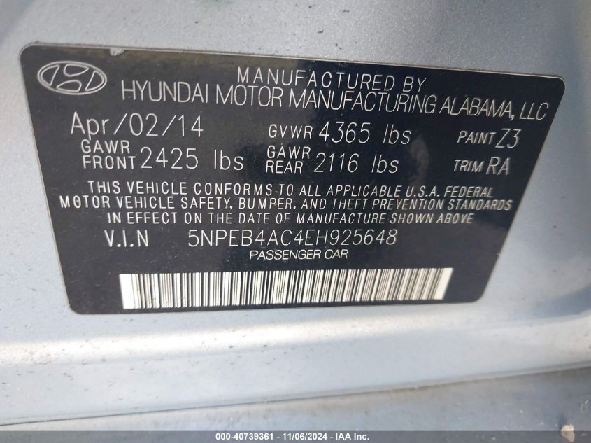 2014 HYUNDAI SONATA GLS - 5NPEB4AC4EH925648