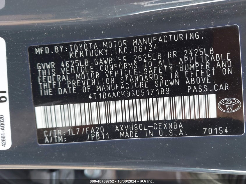 VIN 4T1DAACK9SU517189 2025 TOYOTA CAMRY LE