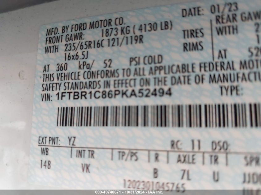 2023 FORD TRANSIT-250 CARGO VAN - 1FTBR1C86PKA52494