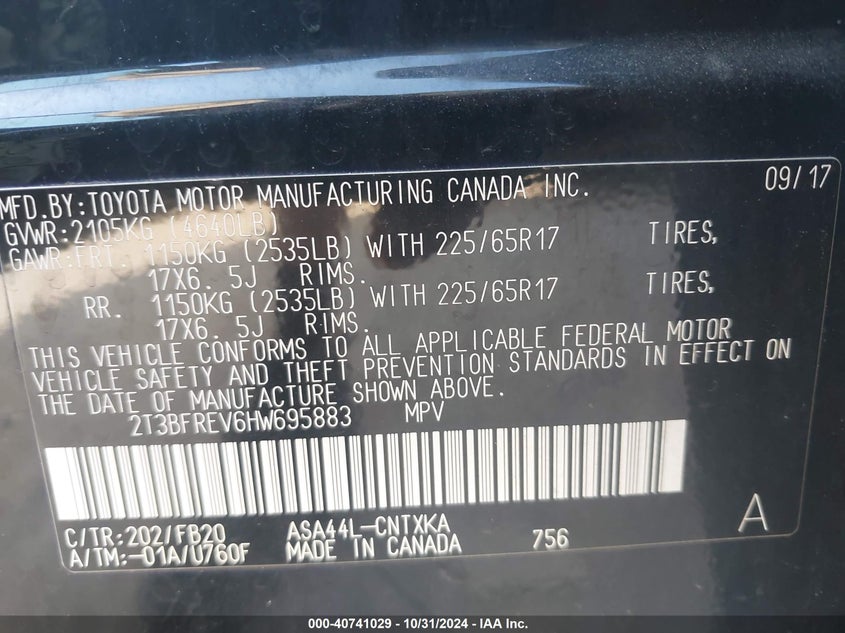 2017 TOYOTA RAV4 LE - 2T3BFREV6HW695883