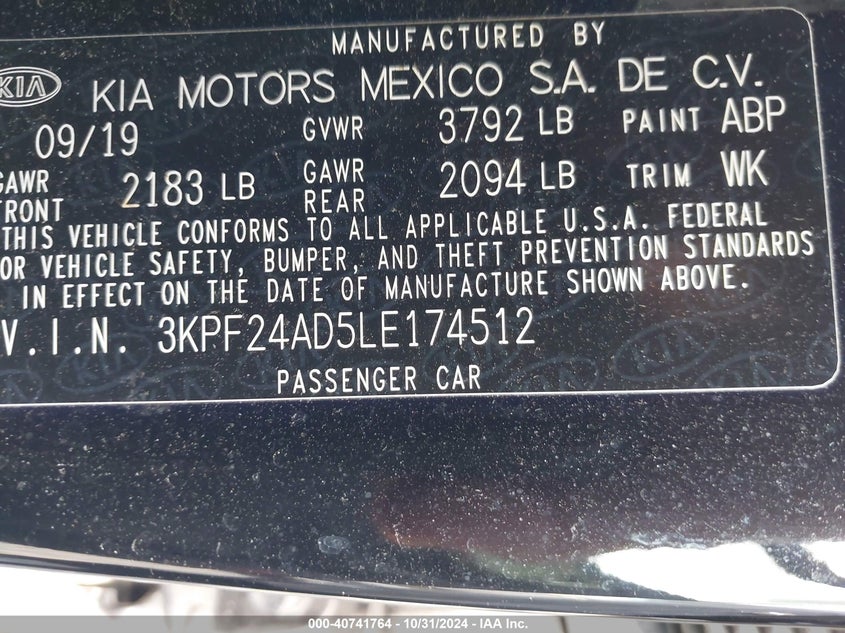 2020 KIA FORTE LXS - 3KPF24AD5LE174512