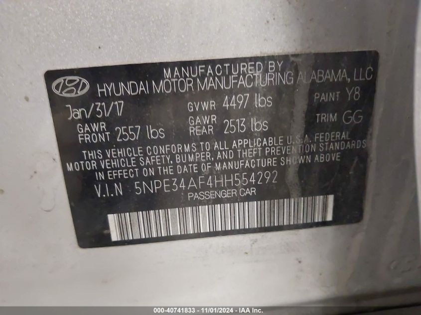 2017 HYUNDAI SONATA SPORT - 5NPE34AF4HH554292