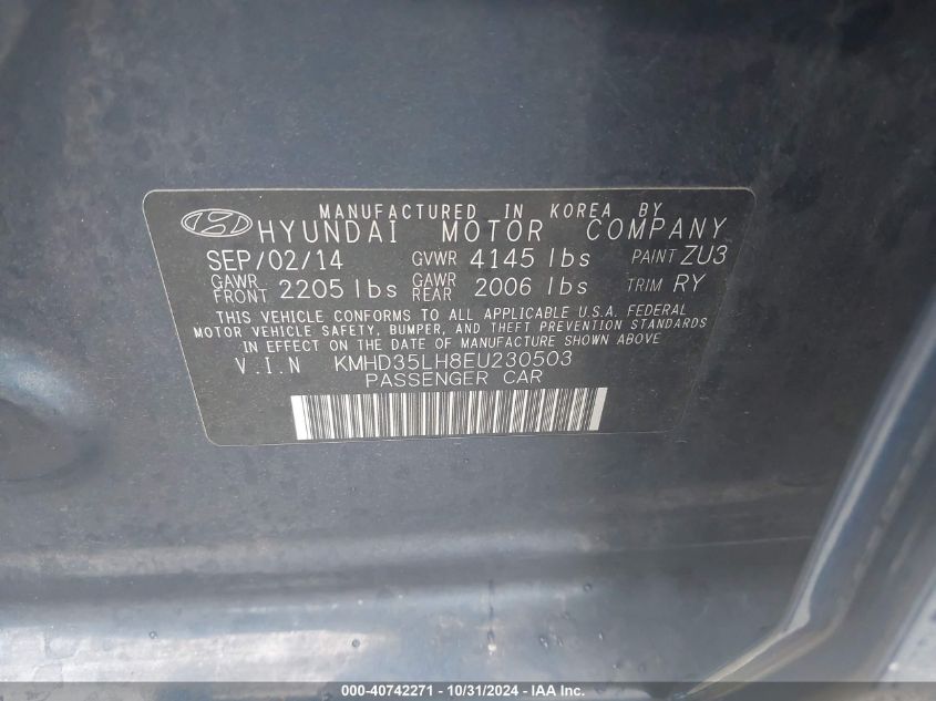 VIN KMHD35LH8EU230503 2014 Hyundai Elantra, GT no.9