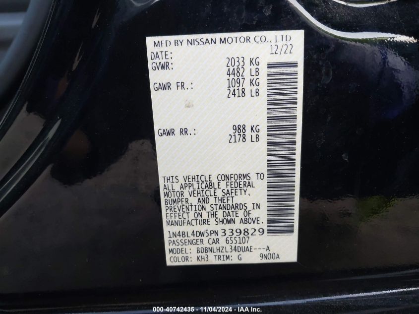 VIN 1N4BL4DW5PN339829 2023 NISSAN ALTIMA no.9